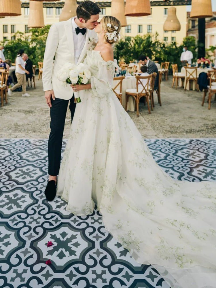 A-Line Floral Appliqued Majesty Bridal Wedding Dress with Ruffles