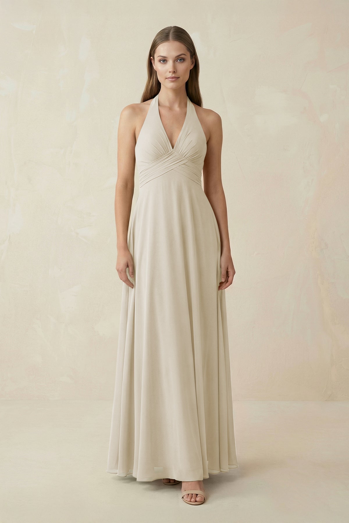 A-Line Pleated Chiffon V-Neck Bridesmaid Dress in Dove Gray