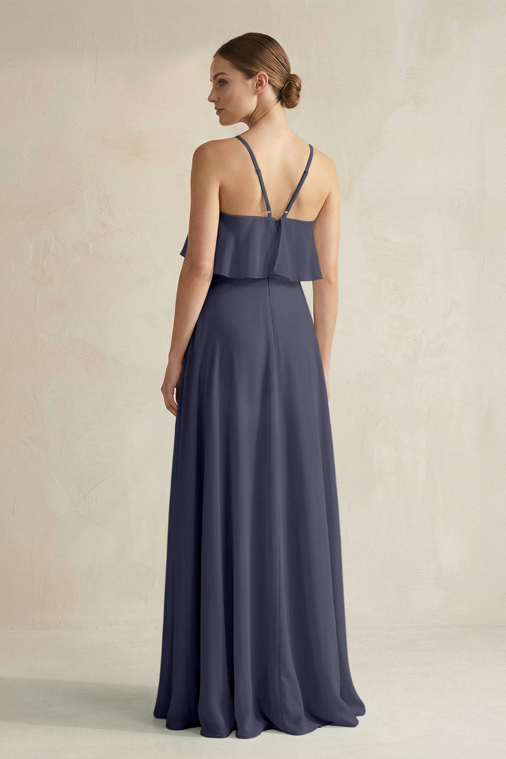 Halter Neck A-Line Chiffon Bridesmaid Dress with Keyhole in Dusk Blue
