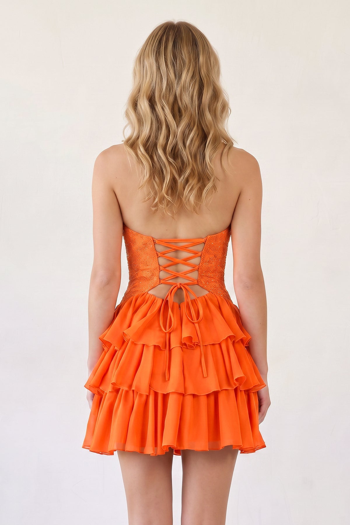 Navy Blue Sweetheart Cut-Out Ruffled A-Line Satin Beaded Homecoming Dress
